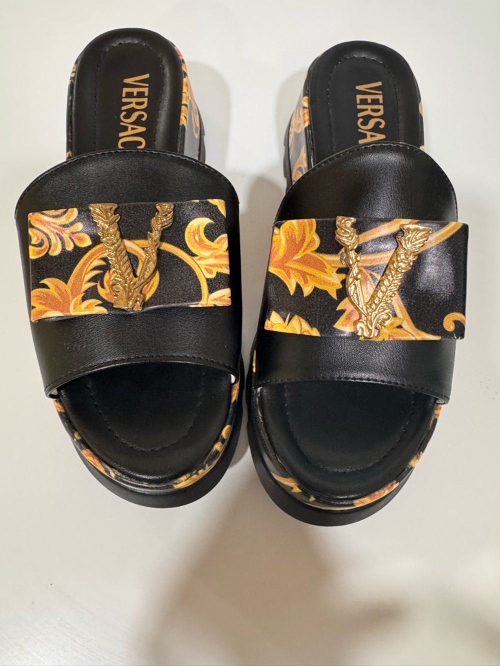 Versace Baroque Medusa Slides Women Size (pon size) Black Gold Sandals